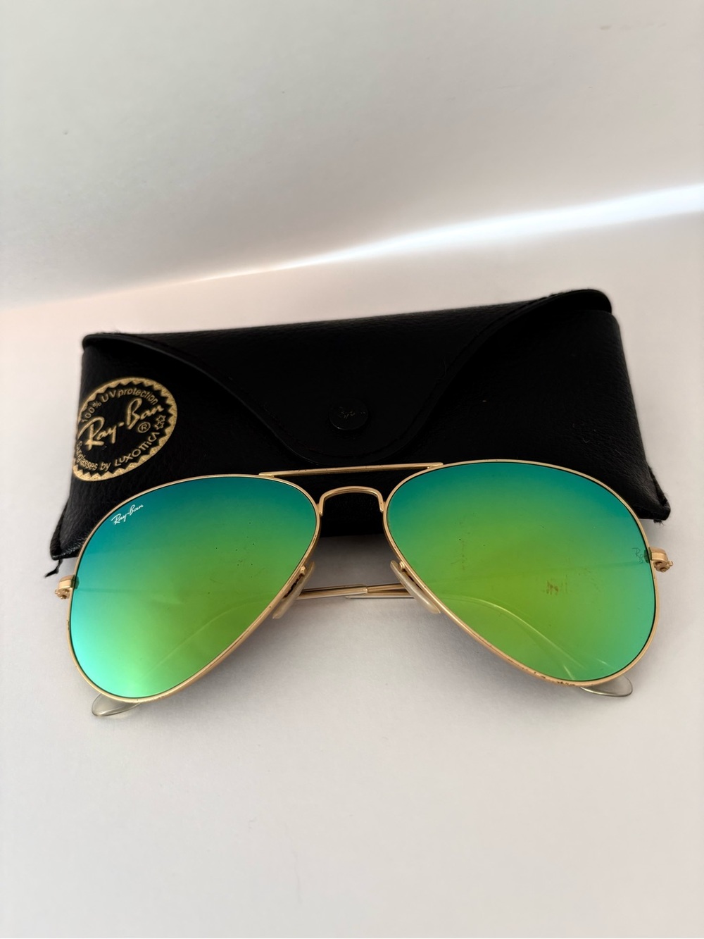 Ray Ban Sunglasses Aviator Large Metal Gold Arista 3025 Mirrored Green Lenses 58